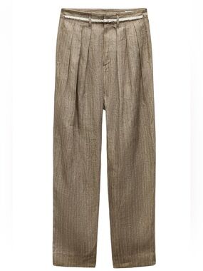 ZARA 92% linen pleated pants